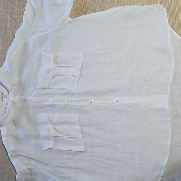 ALEX MILL Utility Shirt White  100% Linen Blouse Sz L N  Pockets Academia Preppy - Picture 2 of 5